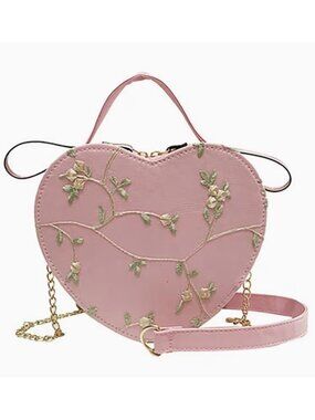 Pink Heart Embroidered Crossbody NWT